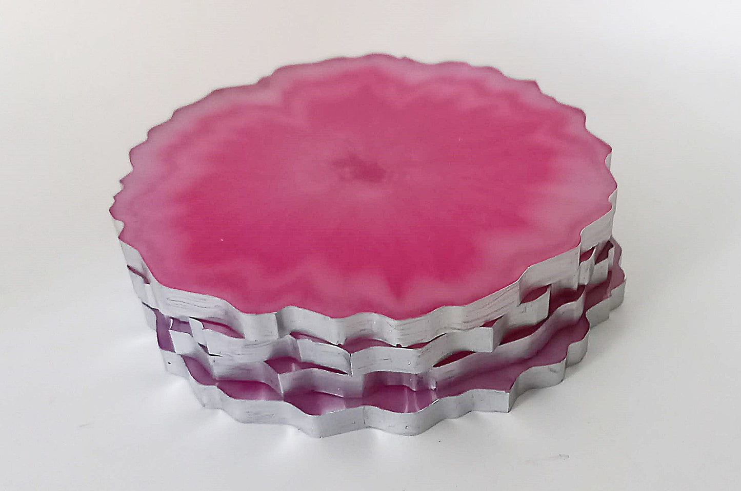 Handmade Coasters Geode-style Resin Coasters Silver Edge set of 4