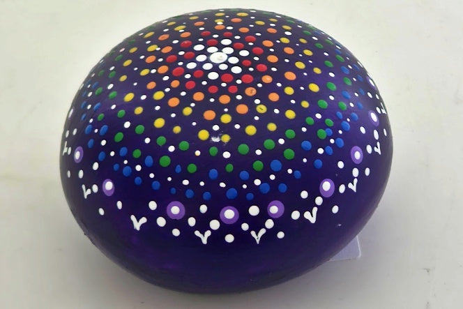 Round Purple Hand Decorated Paperweight HP04