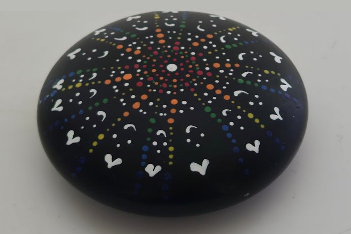 Round Black Hand Decorated Paperweight HP06