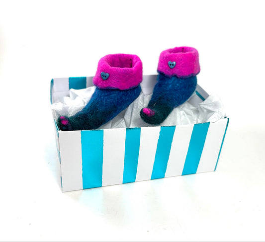 Felted Fairy Shoes on a chain small boxed
