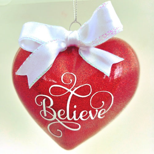 Pink Heart Shape Bauble with White Bow