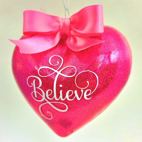 Pink Heart Shape Bauble with Pink Bow