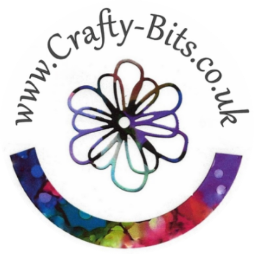 A gift card from Crafty-Bits, featuring a colorful floral design in the center with the website address 'www.Crafty-Bits.