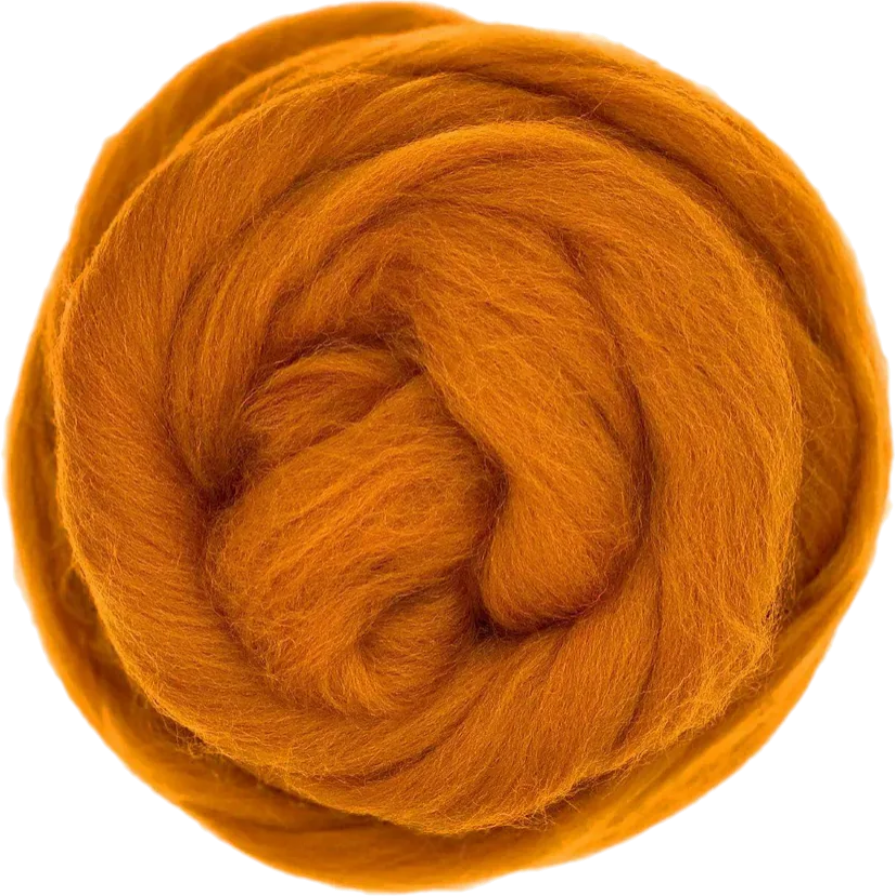 Orange wool roving on a white background