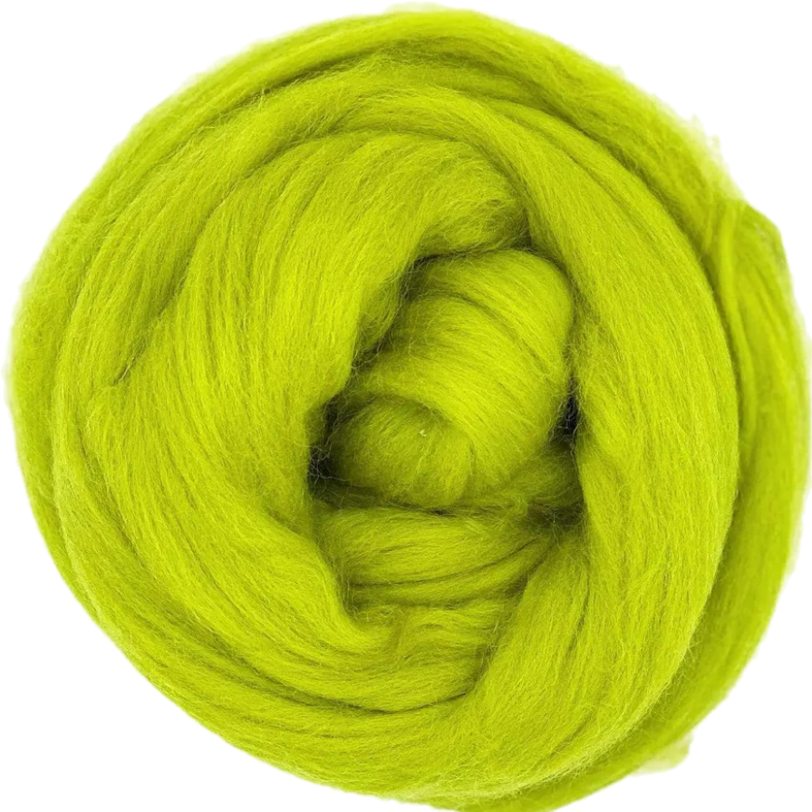 Ball of bright green yarn on a white background