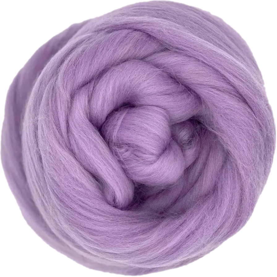 Ball of purple yarn on a white background