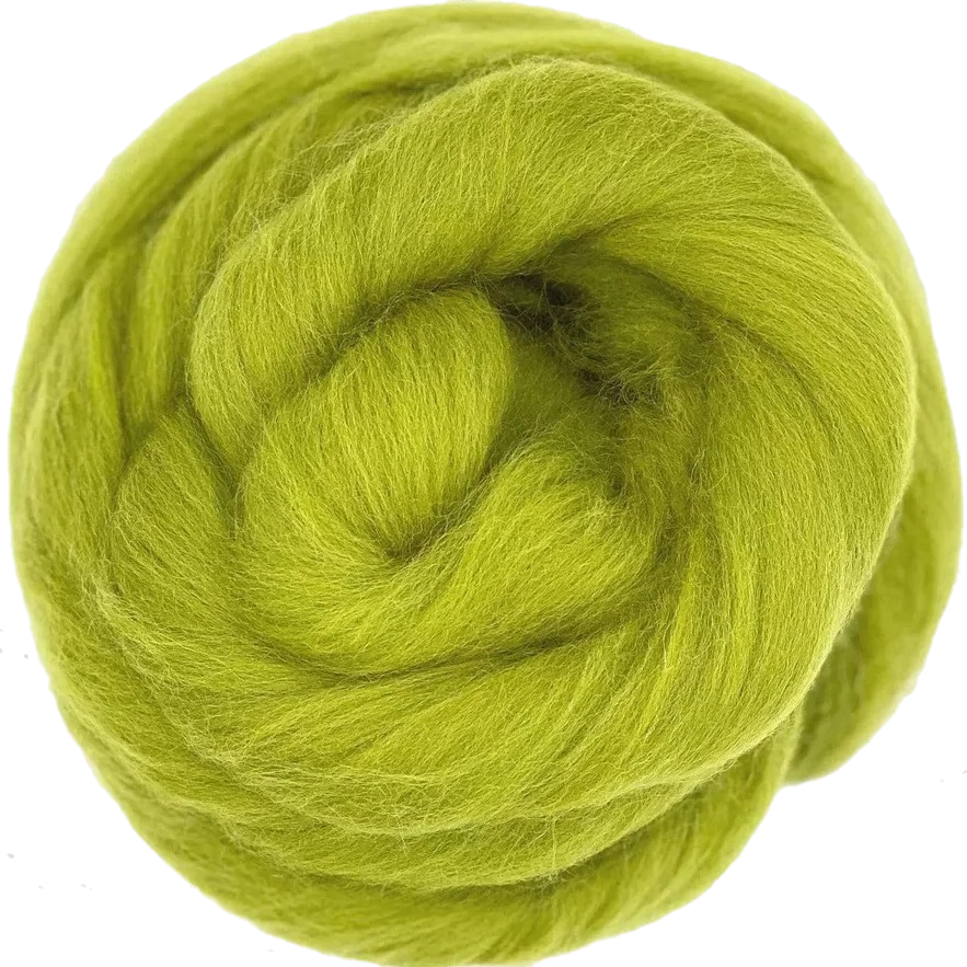 Green wool roving on a white background
