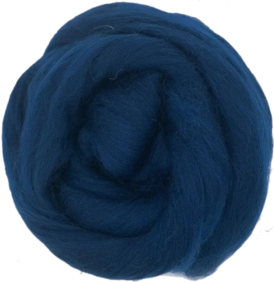 Ocean Blue wool roving on a white background