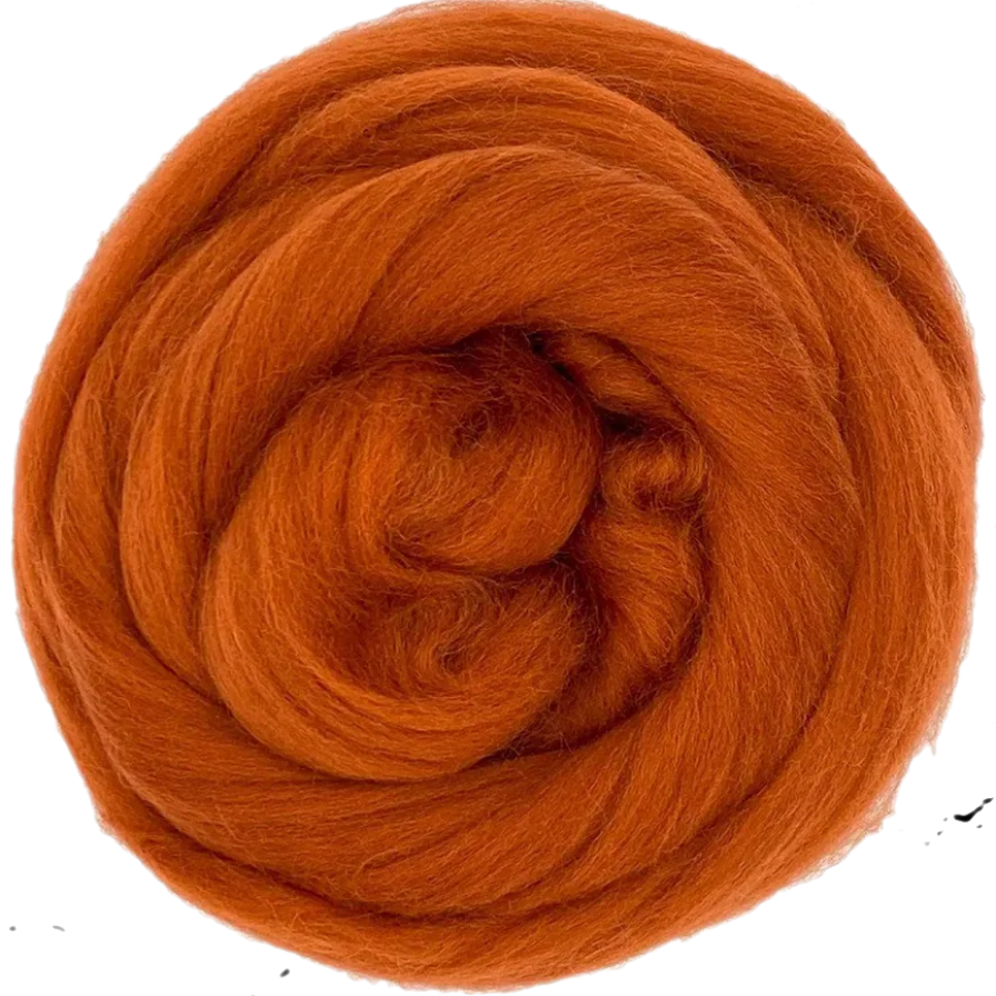 Ball of orange yarn on a white background