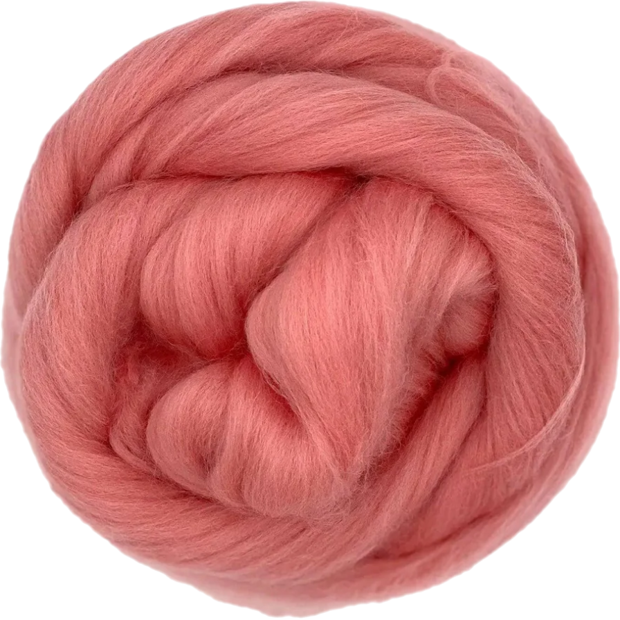 Ball of pink yarn on a white background