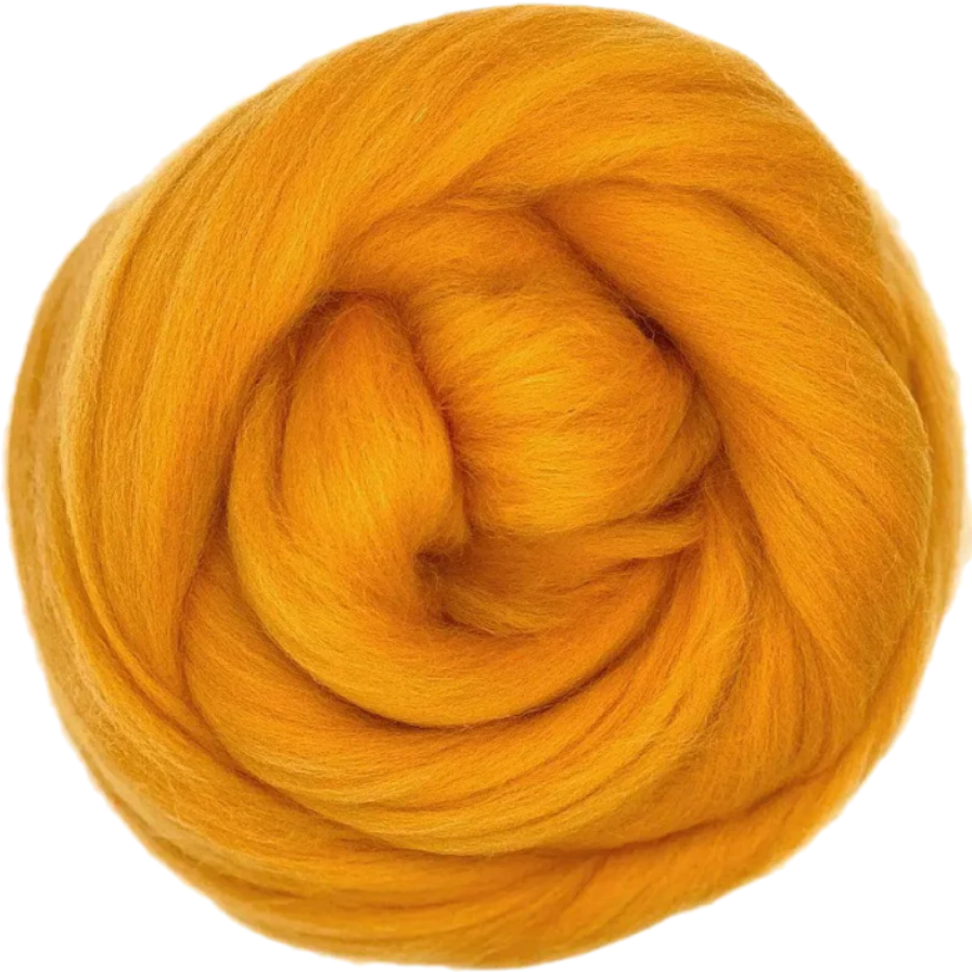 Sunset Ball of bright orange yarn on a white background