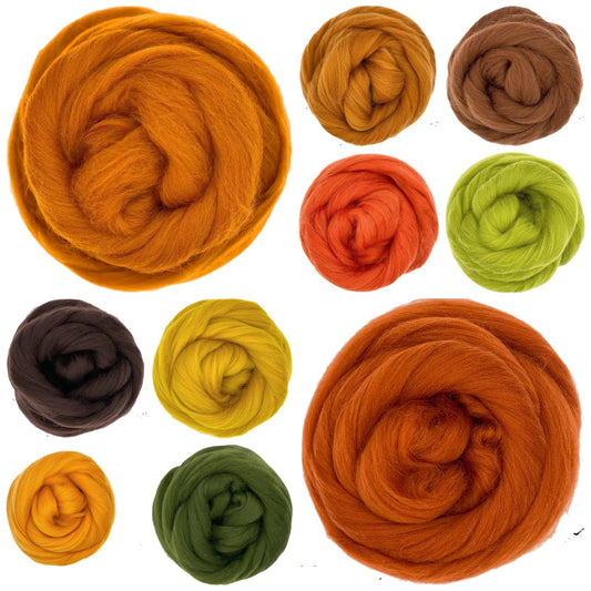 Autumn Leaves Collection of colorful yarn balls on a white background