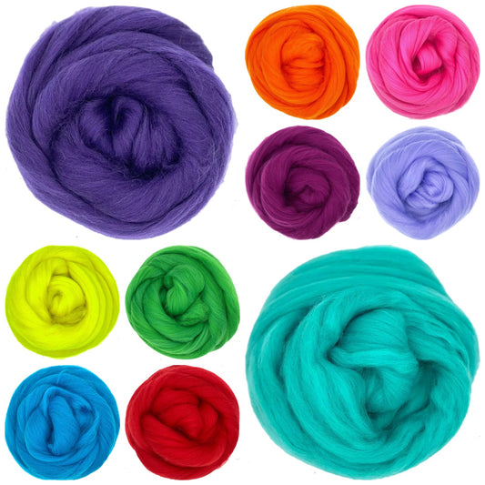 Beautiful Brights Assorted colorful yarn balls on a white background