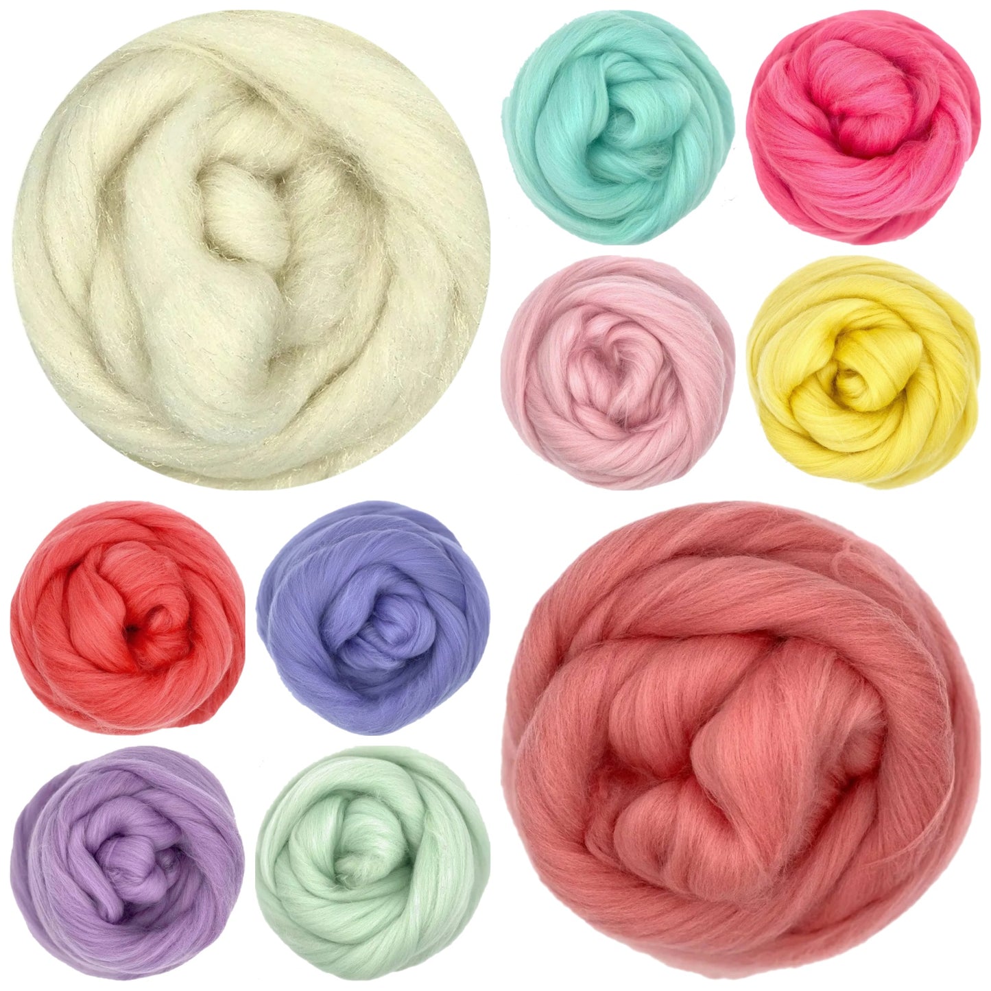 Unicorn assorted colorful yarn balls on a white background