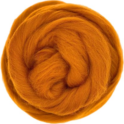 Orange wool roving on a white background