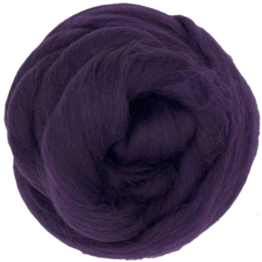 Purple skein of yarn on a white background