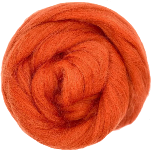 Ball of bright orange yarn on a white background