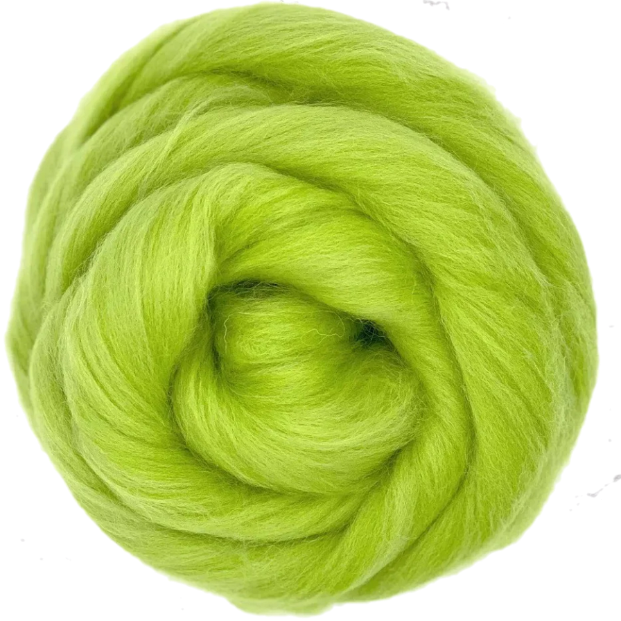 Ball of bright green yarn on a white background