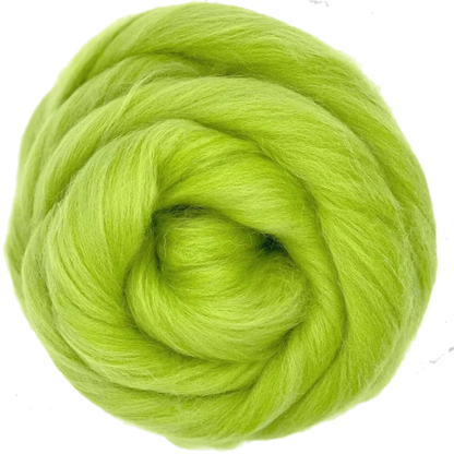 Ball of bright green yarn on a white background