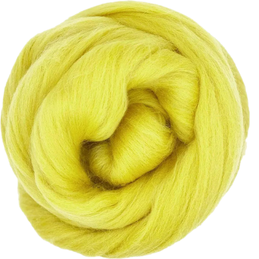 Ball of bright yellow yarn on a white background