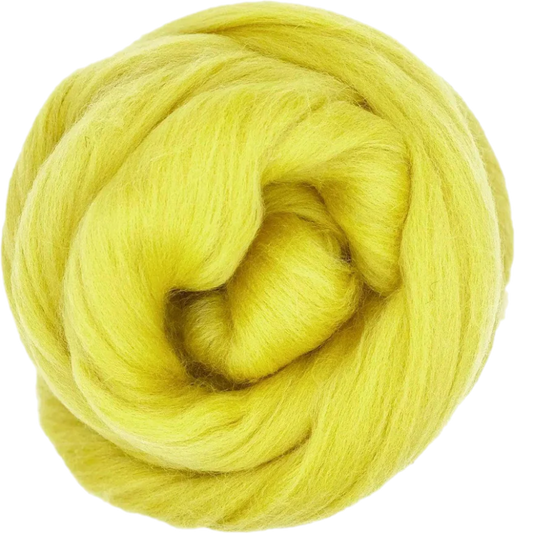 Ball of bright yellow yarn on a white background