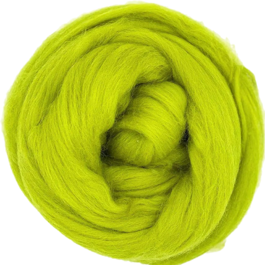 Ball of bright green yarn on a white background