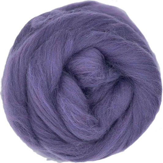 Ball of purple yarn on a white background