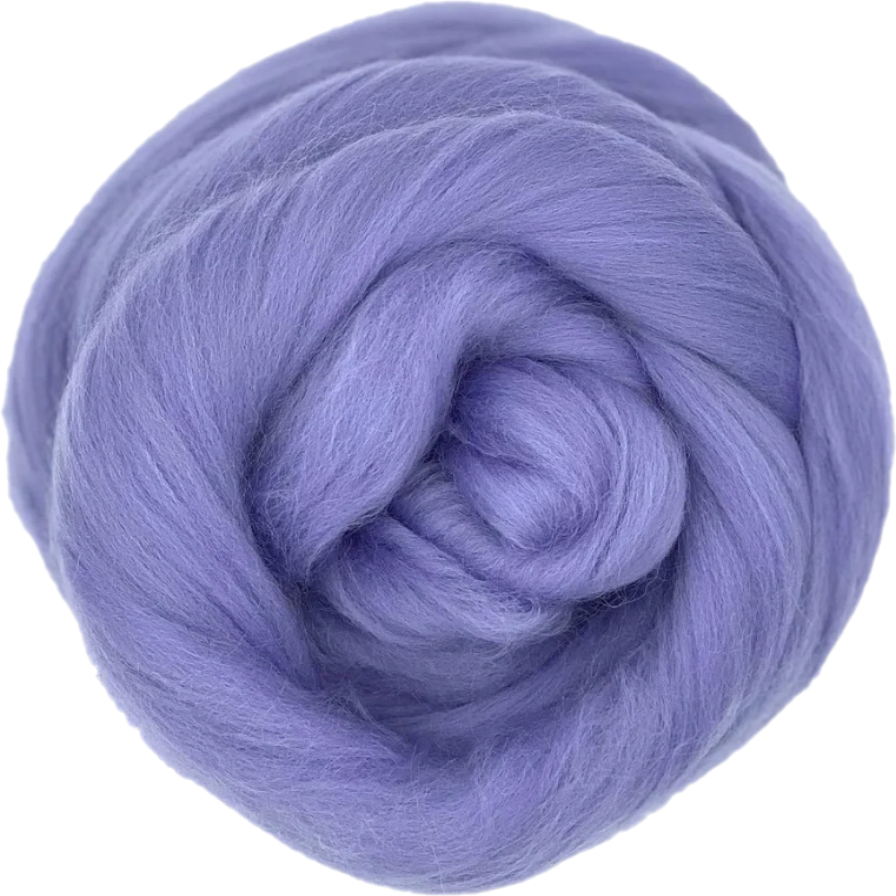 Ball of purple yarn on a white background