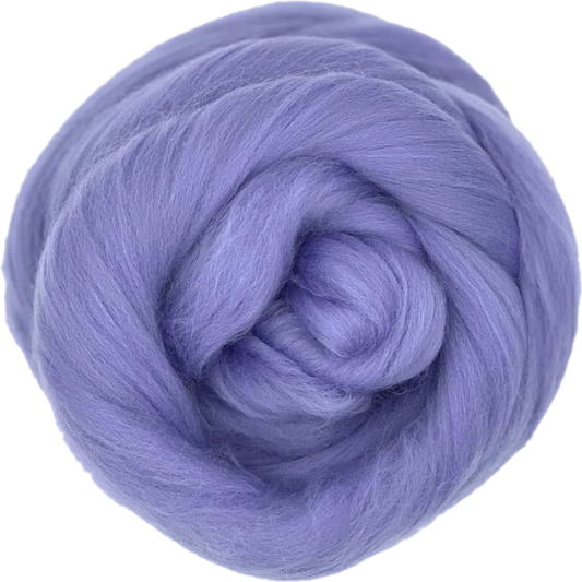 Ball of purple yarn on a white background