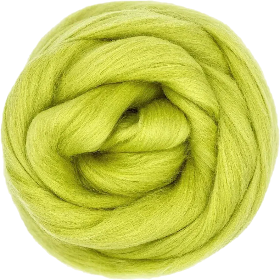 Ball of bright green yarn on a white background