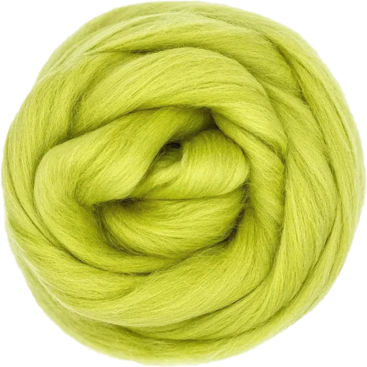 Ball of bright green yarn on a white background