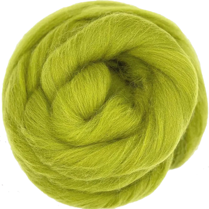 Green wool roving on a white background