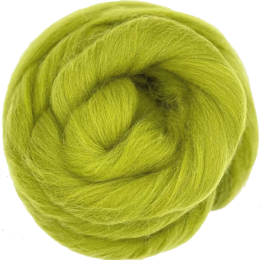 Green wool roving on a white background