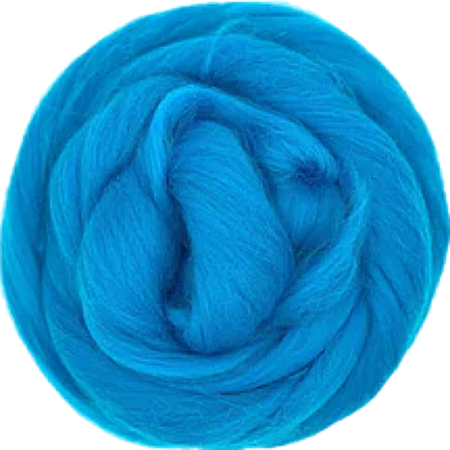 Blue wool roving on a white background