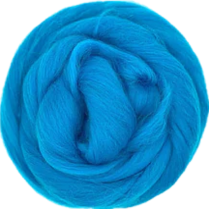 Blue wool roving on a white background