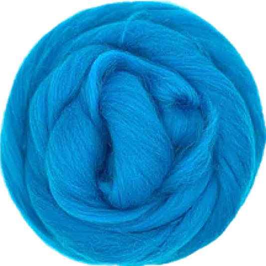 Blue wool roving on a white background