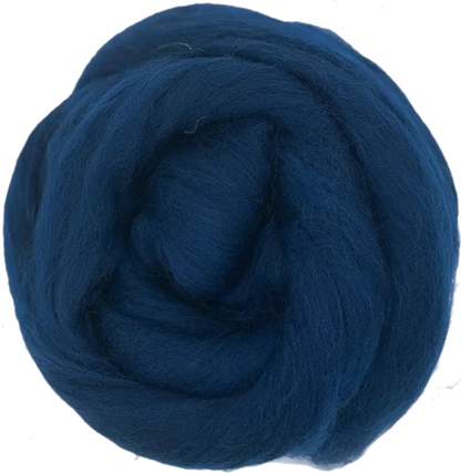 Ocean Blue wool roving on a white background