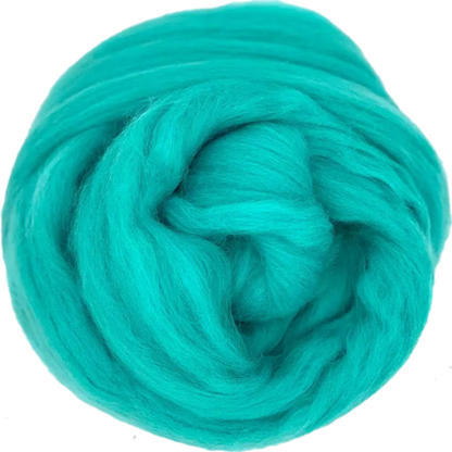 Turquoise wool roving on a white background